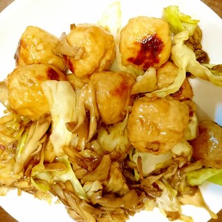 鶏肉団子と、キャベツ舞茸の甘酢炒め